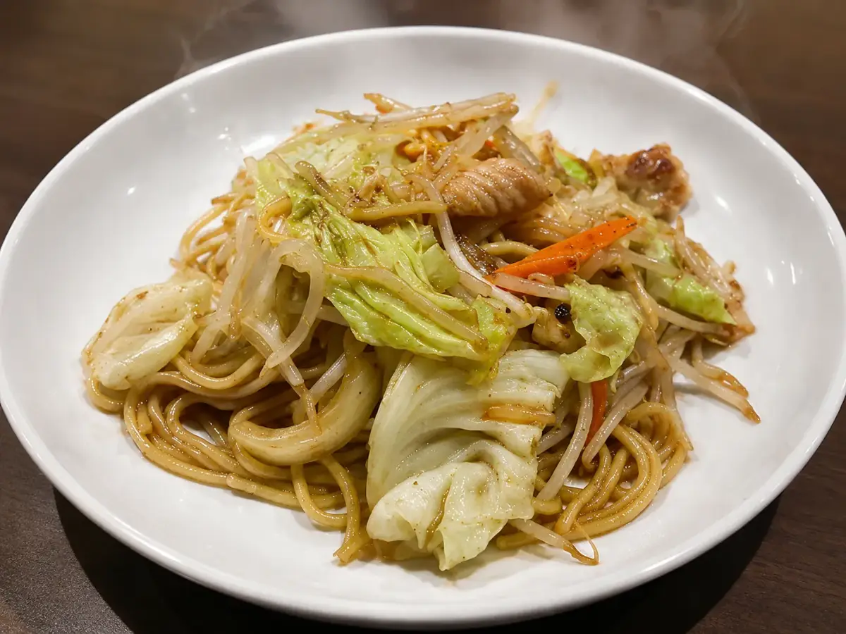 野菜とホルモンを炒めたホルモン焼きそば
