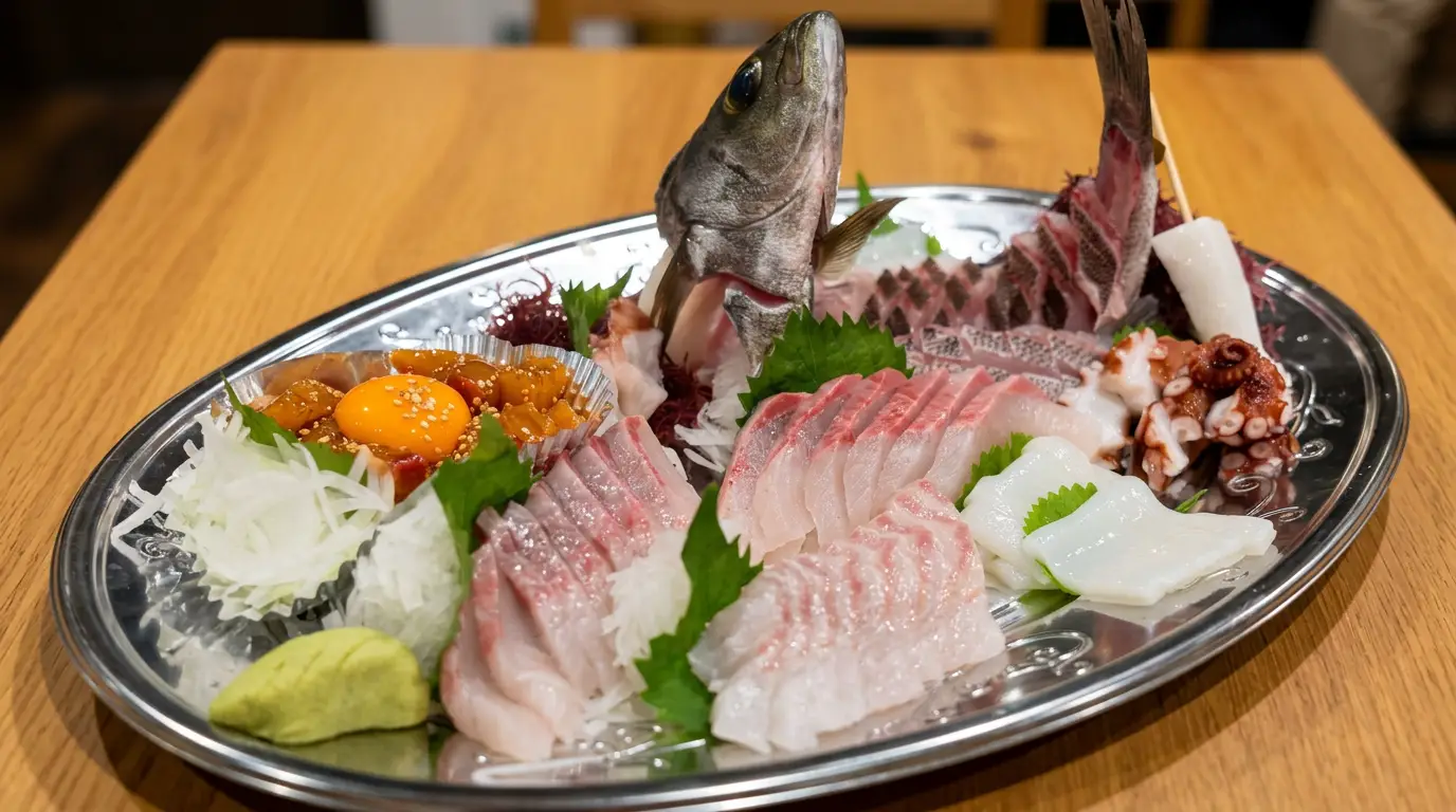 鯛やタコ、イカを盛り合わせた海花のお刺身盛り合わせ